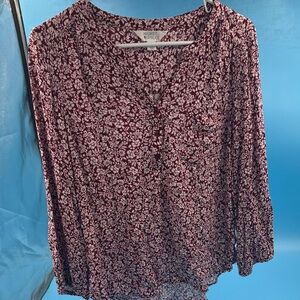 Market & Spruce Maroon Floral Blouse